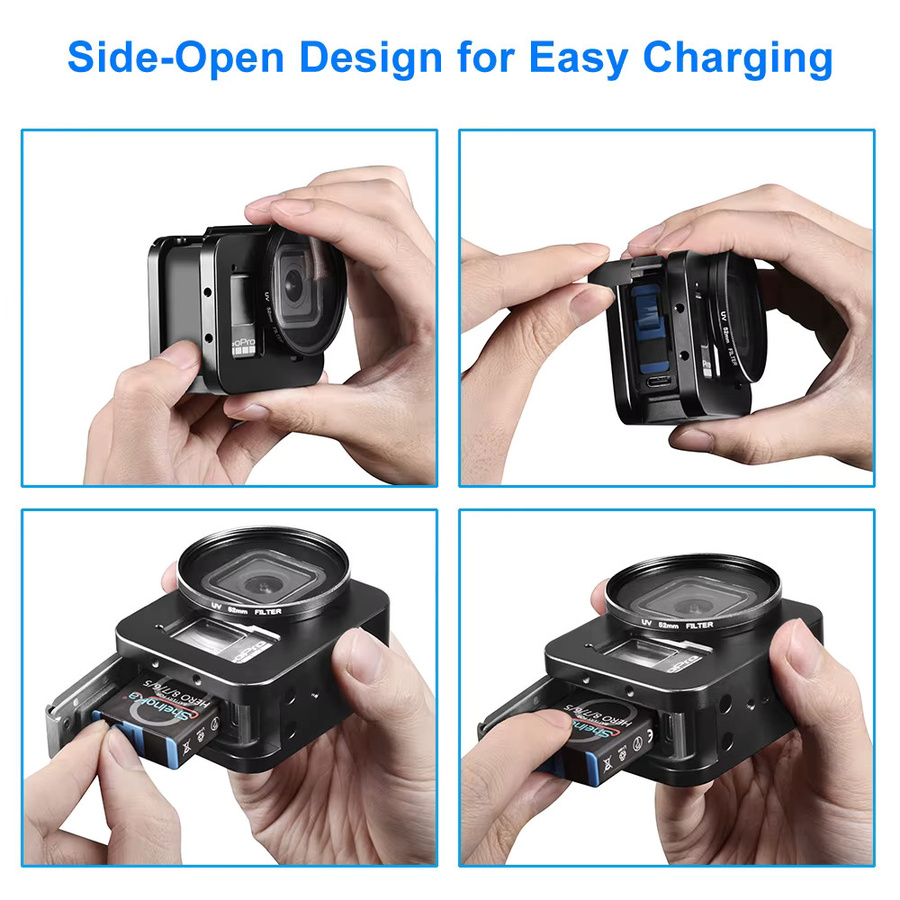 Aluminium Schutzhülle und Metal Case Rahmen mit UV-Objektivfilter für GoPro Hero 8 Black in Schwarz - Bild 4