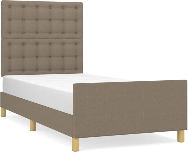vidaXL Bettgestell mit Kopfteil in Taupe aus Stoff und Holz, B/T/H: 90 x 200 x 128 cm - Bild 1