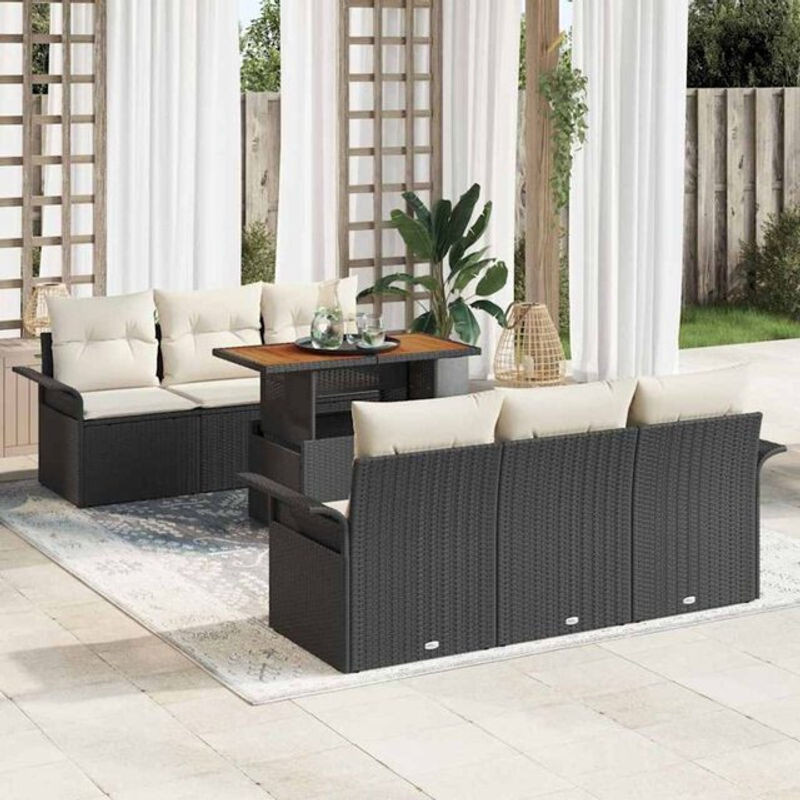 7-teiliges Garten-Sofa-Set aus Polyrattan und Stahl von Vidaxl in Schwarz und Creme, B/T/H: 100 x 55 x 73 cm - Bild 1