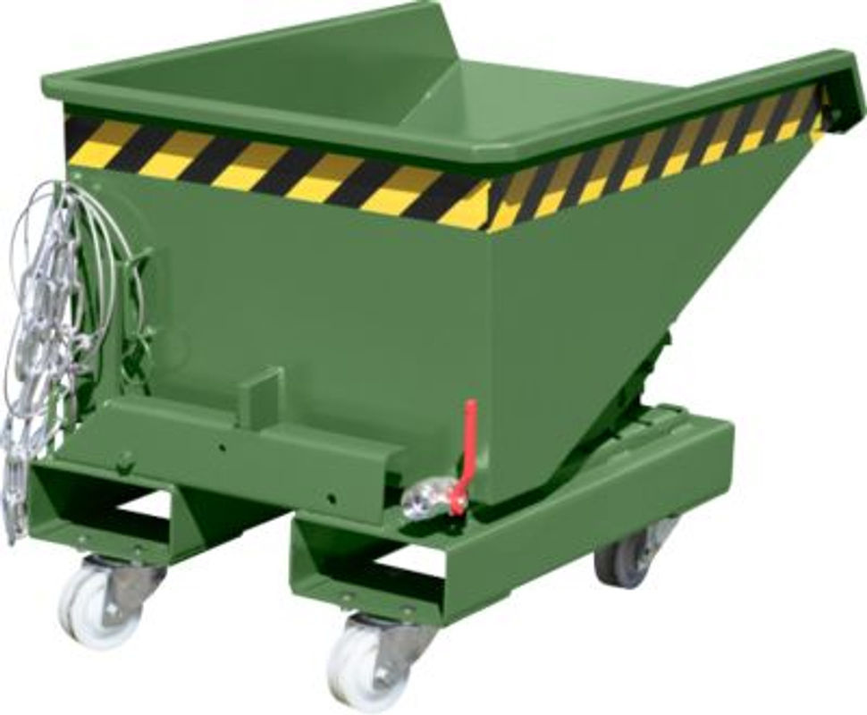 Bauer Mini-Spänebehälter Typ EXPO-E 150 mit Seilzug-Kippvorgang in Resedagrün RAL 6011, Inhalt 0,15 m³, Tragkraft bis 750 kg, B/T/H: 96,0 x 54,0 x 64,0 cm - Bild 2