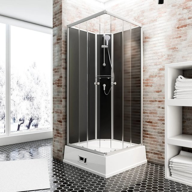 Schulte Komplettduschkabine Korfu II Eckdusche mit Boiler und Pumpe, Schwarz, B/T/H: 94 x 94 x 25,5 cm - Bild 1