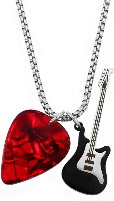 Halskette Gitarrenanhänger, Titan, Silber, Unisex, Vintage - Bild 1