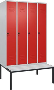 C+P Spind Classic PLUS Garderobenschrank mit Sitzbank, 4 Abteile, Lichtgrau, B/H/T: 212 x 81,5 x 120 cm - Bild 1