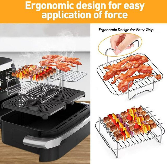 Ninja Edelstahl Air Fryer Zubehör Multifunktionale Doppel-Schicht Racks in Silber für Braten und Dämpfen - Bild 1