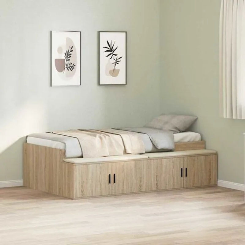 Vidaxl Funktionsbett mit Stauraum aus Holzwerkstoff in Sonoma Eiche Natur, Breite: 75 cm, Länge: 190 cm - Bild 1