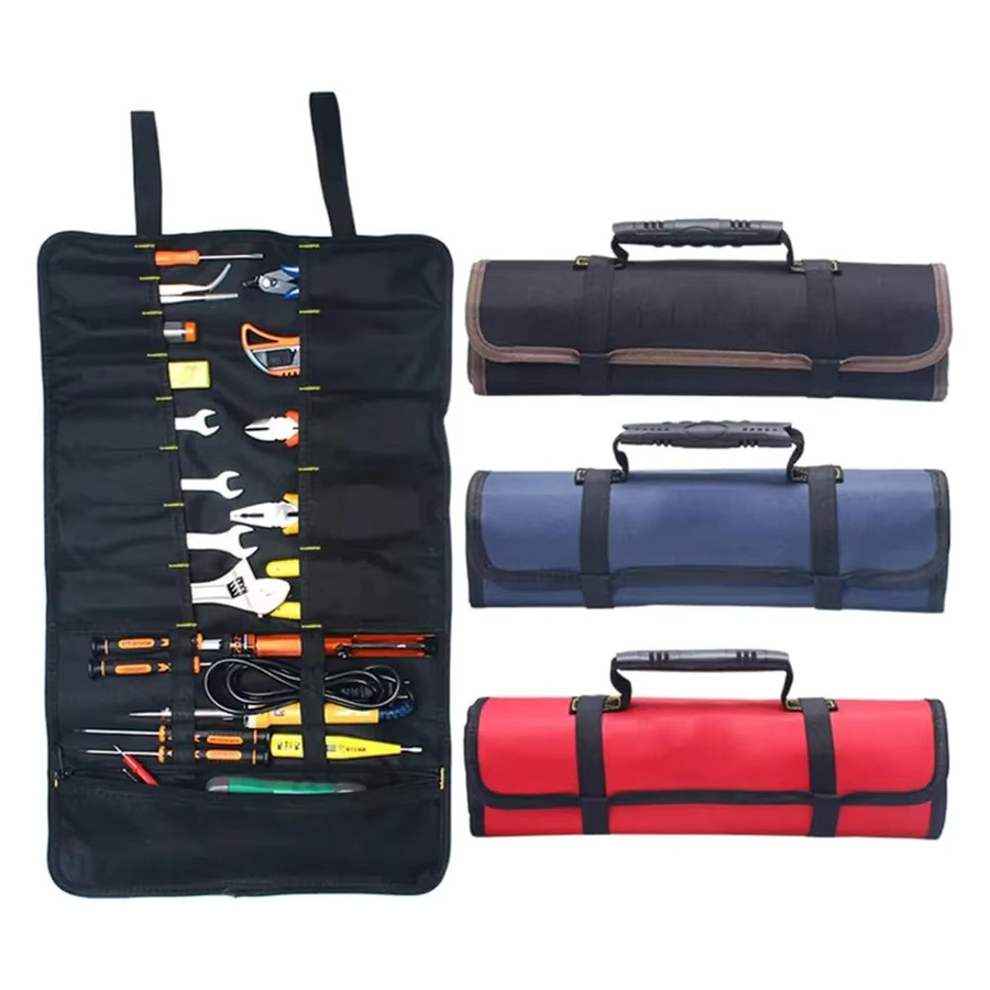 WOZOBUY Roll-Up Werkzeugtasche aus wasserdichtem Canvas mit 22 Taschen, Organizer für Schraubenschlüssel und Elektriker, Orange/Schwarz, B/T/H: 58,5 x 35,5 cm - Bild 7