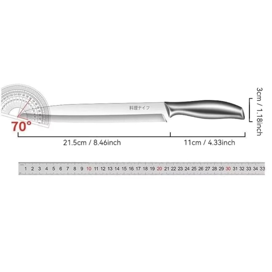 PLYS Professionelles japanisches Sashimi-Messer aus Edelstahl in Silber für Lachs und Fisch - Bild 6
