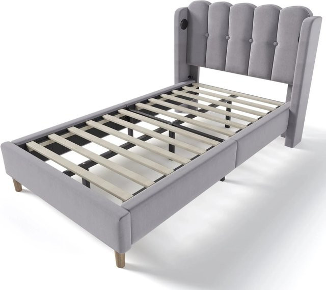 okwish Polsterbett Grau mit USB Typ C Ladefunktion für Jugendzimmer und Schlafzimmer, B/T/H: 90 x 200 x 103 cm - Bild 1