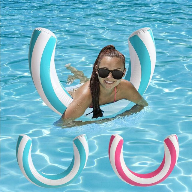 Gestreifter U-förmiger PVC-Schwimmring in Blau mit Bogenform-Design für Pool und Strand - Bild 1