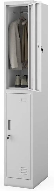 JAN NOWAK Umkleideschrank IGOR Spind mit 2 Abteilen in Grau, H x B x T: 185 x 31,7 x 45 cm - Bild 1