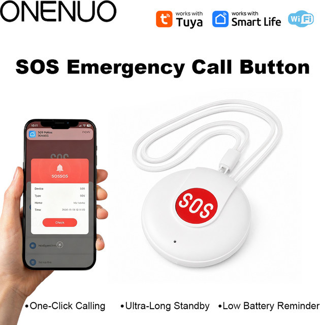 Tuya WiFi SOS-Knopf mit App-Benachrichtigung als Notfall-Panik-Alarmknopf für Senioren und Kinder in Schwarz oder Weiß - Bild 1