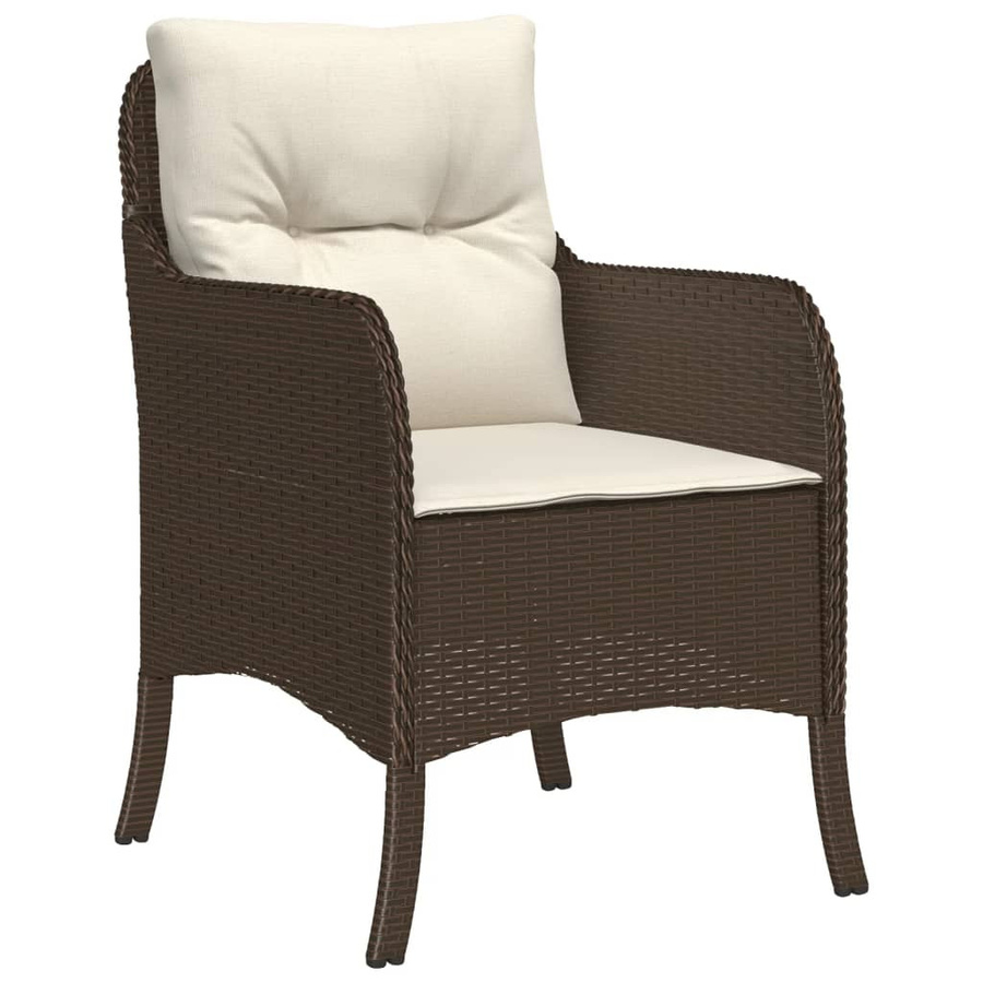 vidaXL 3-teilige Garten-Essgruppe aus Poly Rattan mit Kissen und Hartglas, Braun, B/T/H: 67 x 74 x 80 cm - Bild 4