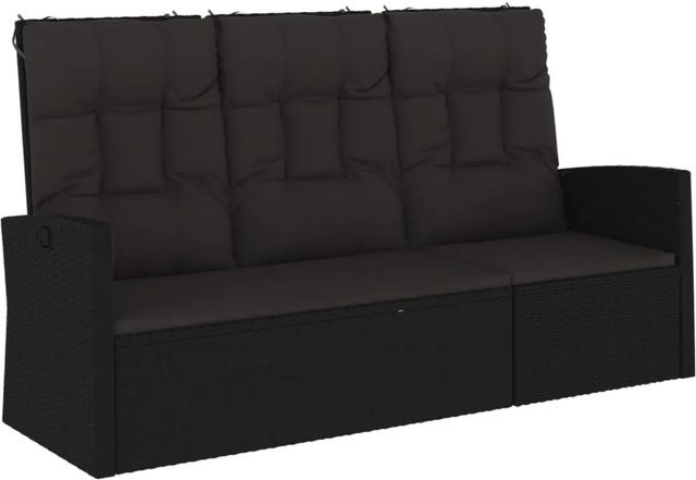 furnicato Gartenbank mit Liegefunktion und Kissen aus Poly Rattan in Schwarz - Bild 1