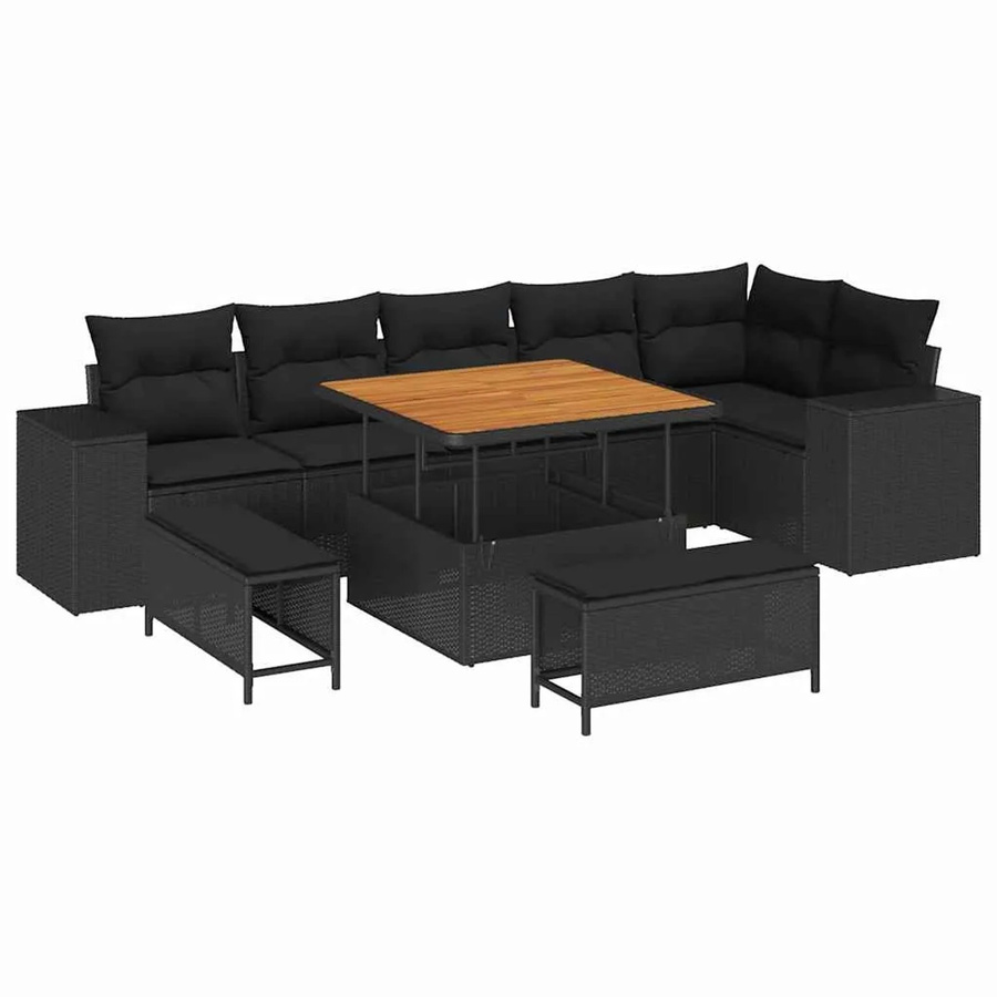 vidaXL Garten-Sofa-Set 9-teilig aus Poly-Rattan und Akazienholz in Schwarz - Bild 2