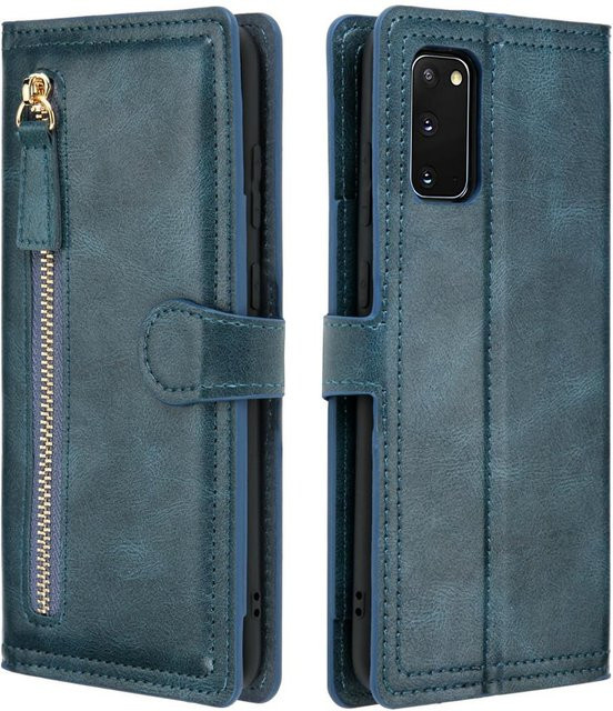 Samsung Galaxy S20 FE Leder Klapphülle mit Reißverschluss als Brieftasche in Petrol - Bild 1