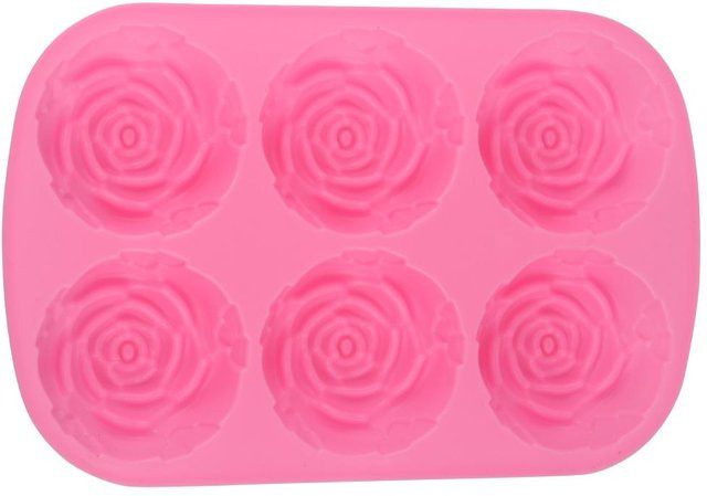 CosyHome Silikon Backform Rosenform mit 6 Hohlräumen, Pink, B/T/H: 16,5 x 16,5 x 3,5 cm - Bild 1