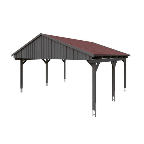 Skan Holz Carport Fichtelberg aus Fichte Leimholz in Grau mit spitzer Dachform, B/T: 618 x 566 cm, Höhe: 362 cm - Bild 3