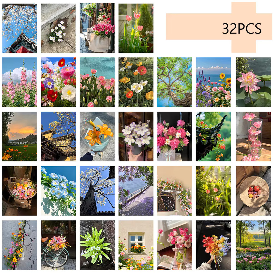 32 Stück Heilpflanzen-Postkarten-Serie mit botanischen Motiven in Mehrfarbig, rechteckige Papier-Postkarten zur Dekoration - Bild 4