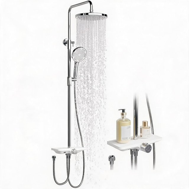 HiMISS Split-Duschsäulen-Set mit Regenduschkopf und Warm-Kalt-Mischbatterie in Chrom/Silber - Bild 1