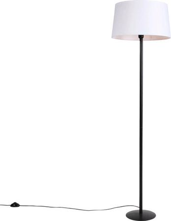 QAZQA Simplo Stehlampe Schwarz mit weißem Leinenschirm, dimmbar, E27, Höhe: 164 cm
