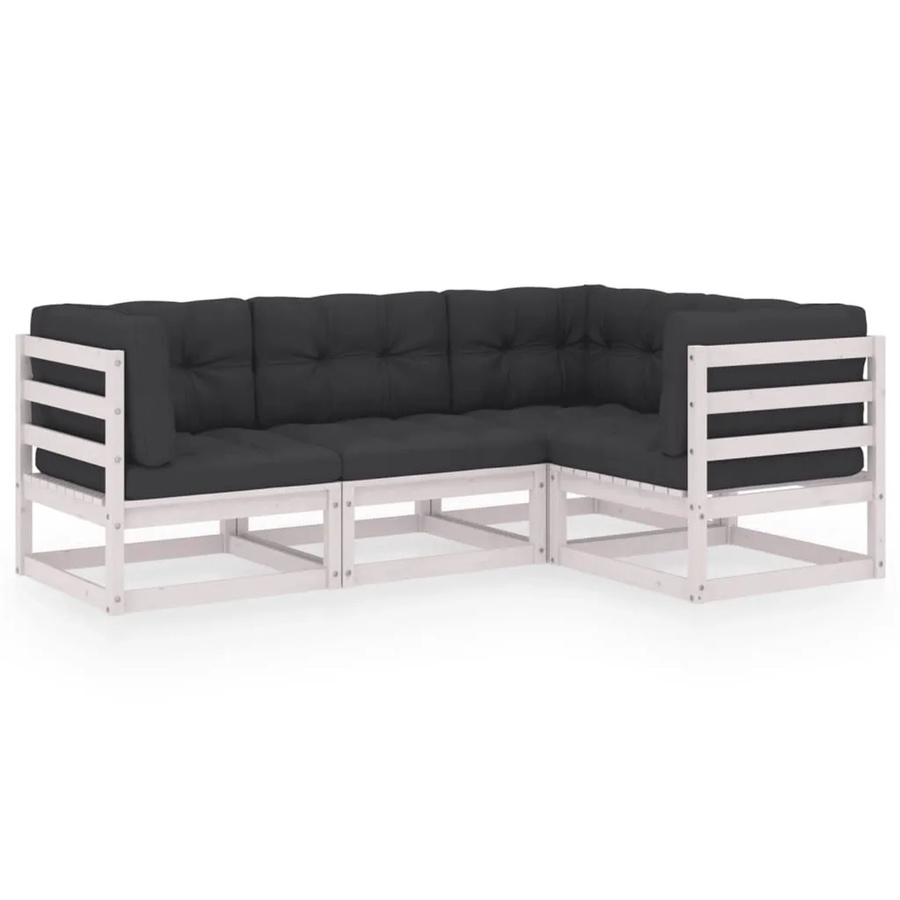 vidaXL 4-tlg Garten-Lounge-Set aus massivem Kiefernholz in L-Form mit Kissen in Weiß und Anthrazit - Bild 2