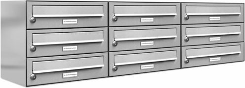 AL Briefkasten für 9 Parteien, Aufputzmontage, silberfarben, B/H/T: 115,9 x 34,5 x 27,5 cm - Bild 1