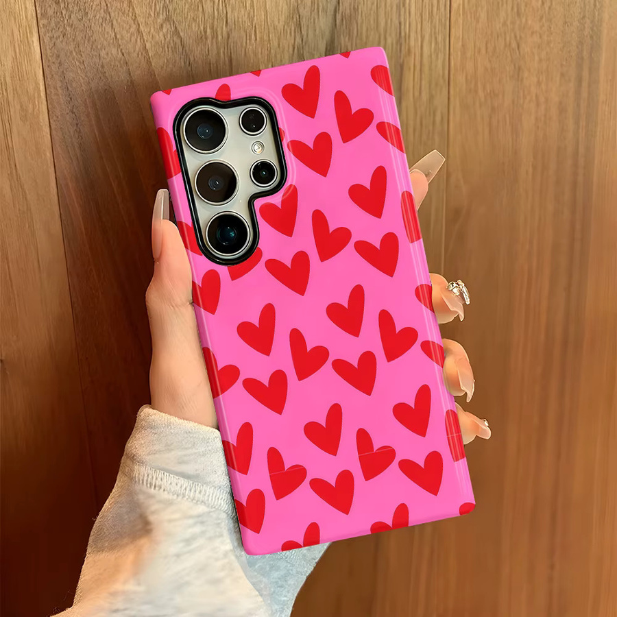 Glänzende Handyhülle mit rosa roten Herzen für Samsung Galaxy S26 S25 S24 S23 S20 FE A56 A36 Ultra HD Hartschale - Bild 2