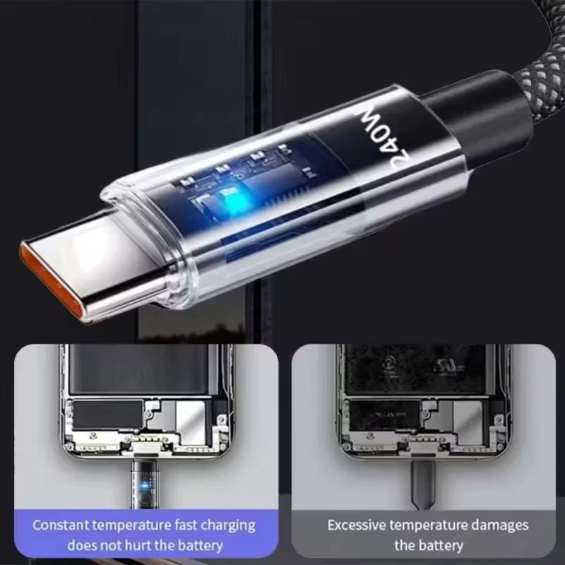 ILEPO USB-A auf Typ-C-Kabel mit 240 W Superschnellladung und LED-Digitalanzeige in Schwarz - Bild 3