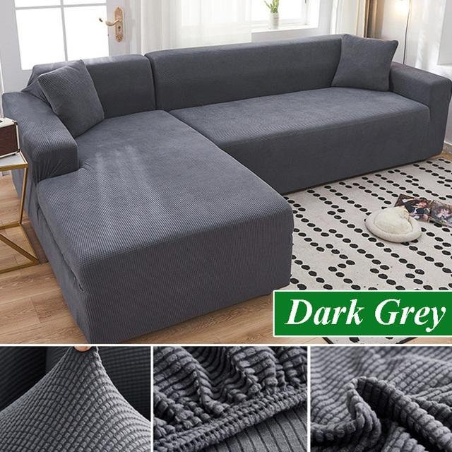 Yiran Furniture Polarfleece Sofabezug für Ecksofas und Chaiselongues, elastisch und rutschfest, Dunkelgrau, Breite: 135 cm bis 170 cm - Bild 1