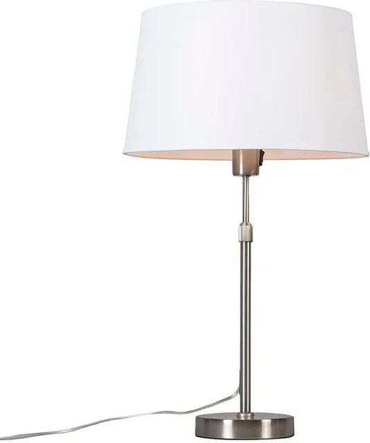 QAZQA Tischleuchte aus Stahl in Weiß, modern und dimmbar, höhenverstellbar mit E27 Fassung - Bild 1