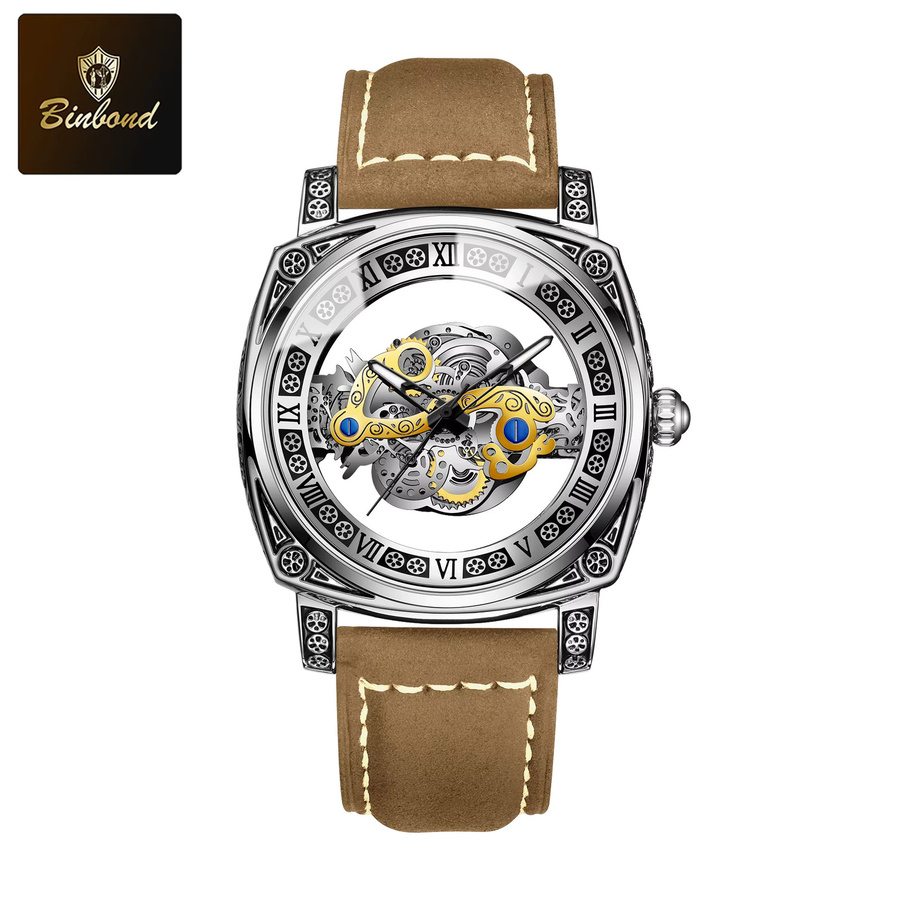 BINBOND Armbanduhr Quarz, Leder, Silber, Herren - Bild 7