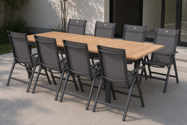 Hartman Garten-Essgruppe aus Aluminium und Teakholz in Anthrazit mit ausziehbarem Tisch für 8 Personen - Bild 1