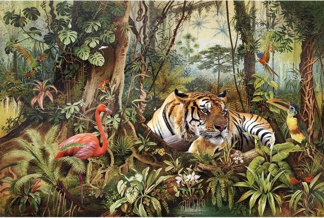 Art Universe Leinwandbild Flamingo Trifft Tiger in Beige und Multicolour, B: 100 cm, H: 150 cm - Bild 1