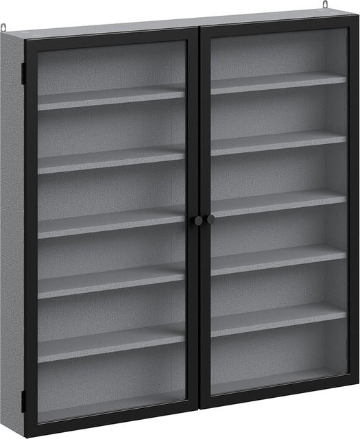 SoBuy Wandschrank Vitrinenschrank mit Glastüren in Grau, Modernes Displayregal, B/H/T: 80 x 80 x 12,2 cm - Bild 1
