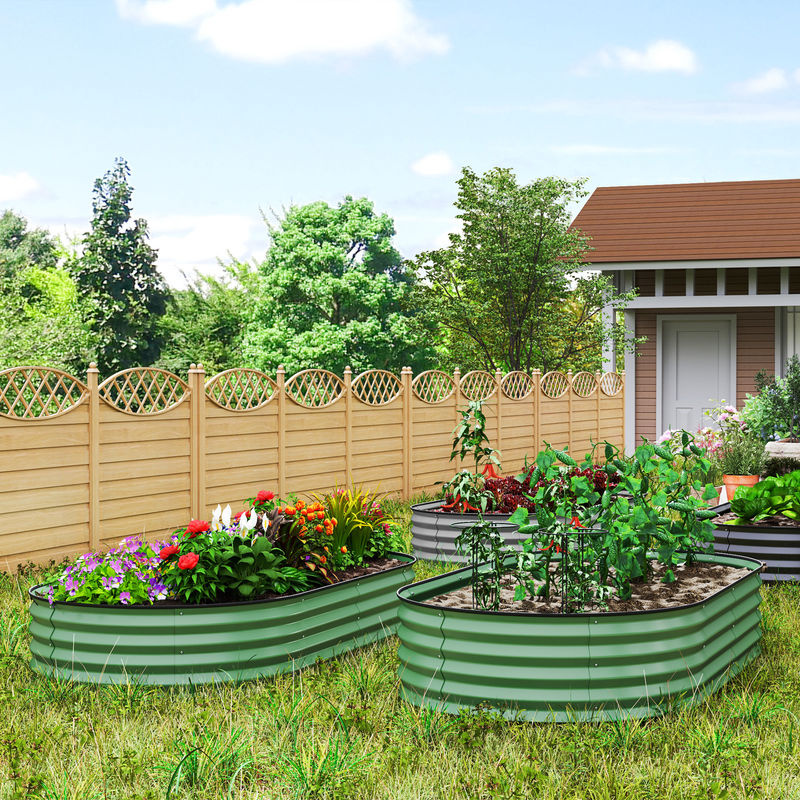 Outsunny 2er-Set Hochbeet aus Stahl in Grün, stapelbare Pflanzbeete für Garten und Balkon, B/T/H: 181 x 93 x 30 cm - Bild 2