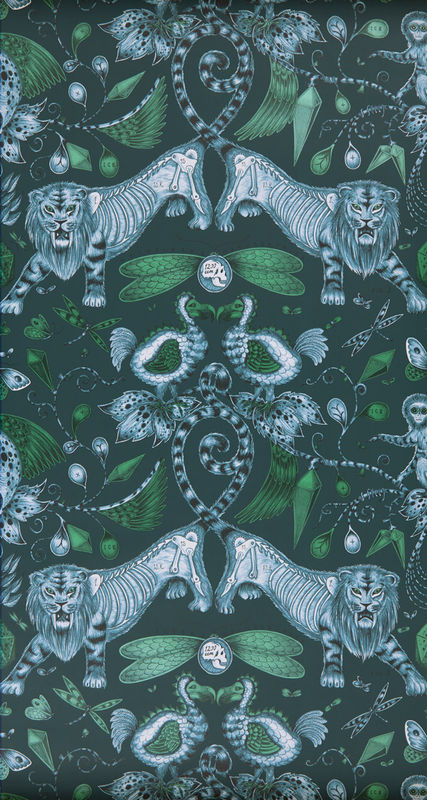 Clarke & Clarke Tapete Extinct Navy Blau mit Tierprint und botanischem Motiv, Vlies-Tapete, Glanzfinish - Bild 2