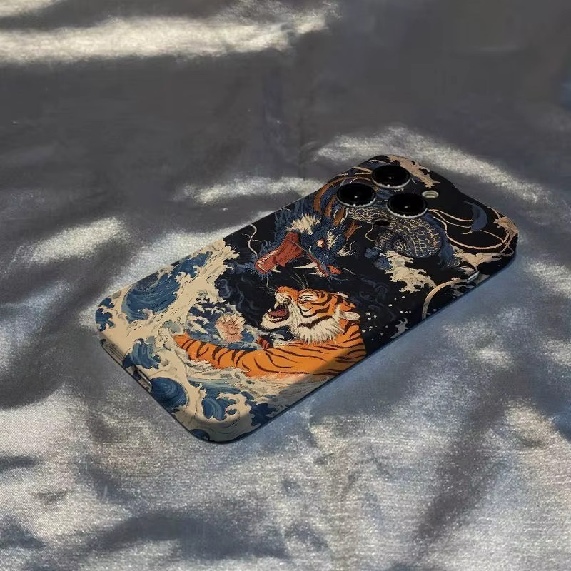 Japanische Drachen- und Tiger-Handyhülle im Ukiyo-Stil für Samsung Galaxy S22 S23 S24 S25 FE Plus Note20 Ultra 4G 5G, glänzende Hartschale aus PC, Multicolor - Bild 2