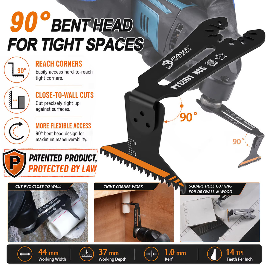 3-teiliges PAYA Oszillierende Multitool-Sägeblätter Set aus Bi-Metall HCS für Holz und Metall, Schwarz - Bild 2