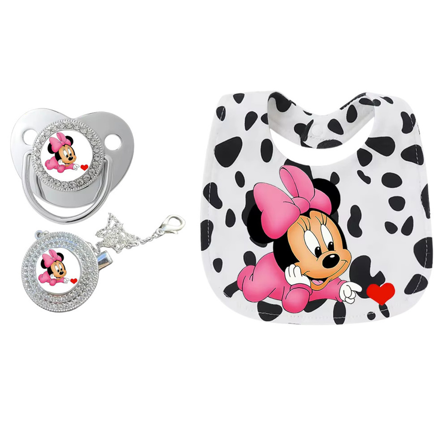Disney Baby Baumwoll-Lätzchen Set mit Schnuller und Schnullerhalter in Silber, Gold und Multicolour - Bild 1