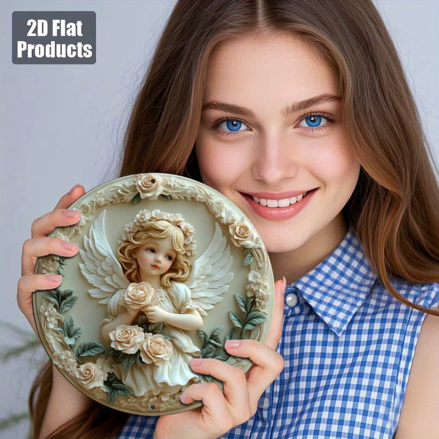 HELLOYOUNG Baby-Engel Wandkunst aus Metall mit floralem Schmetterlingsdesign, rund, Mehrfarbig, Durchmesser: 20 cm - Bild 4
