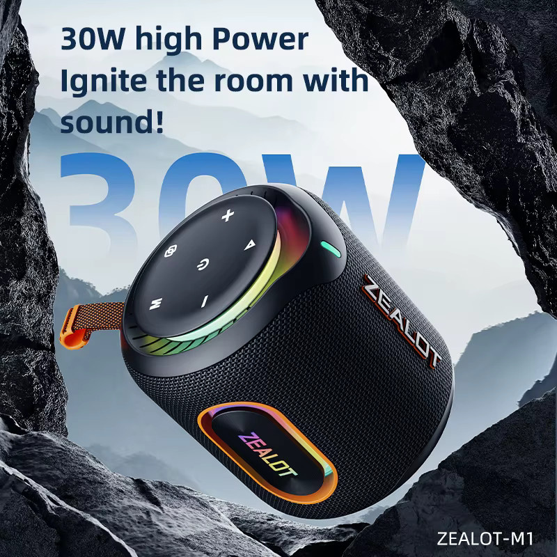 ZEALOT M1 Kabelloser Lautsprecher mit 30 W, RGB-Beleuchtung, IPX6 wasserdicht, 30 Stunden Spielzeit, Schwarz/Multicolor - Bild 3