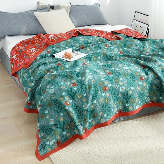 Nordische Überwurfdecke aus Baumwollgaze von Your Warm Home in Multicolour, Boho-Sofatuch mit floralem Design, B/B: 200 x 230 cm - Bild 1