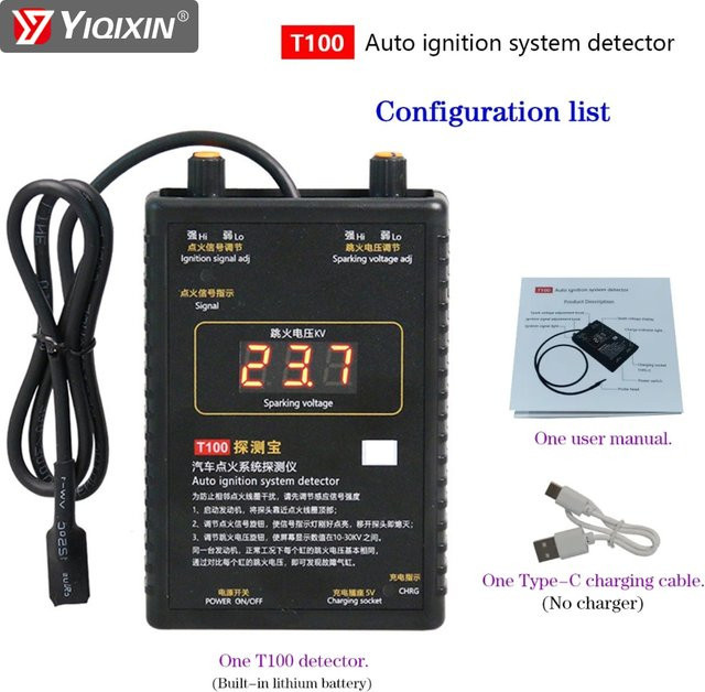 YIQIXIN AM-T100 Auto Zündsystem Detektor 12V 24V Tragbarer Funken und Spannung Tester zur Fehleranalyse in Schwarz - Bild 1