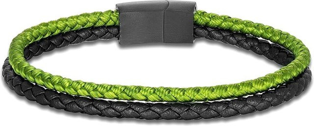 YULIN Herren-Armband, olivgrün, Doppel-Lederschnur, Edelstahl, 23cm - Bild 1