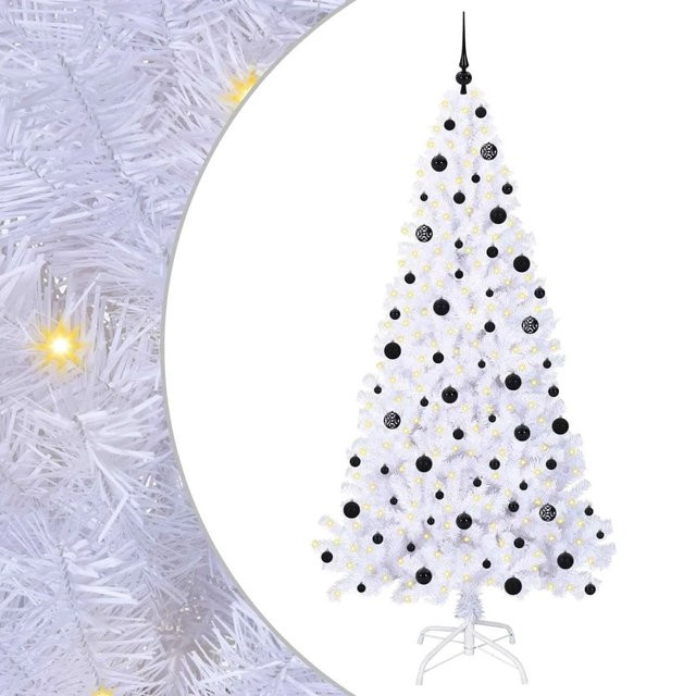 vidaXL Künstlicher Weihnachtsbaum in Weiß mit LED-Beleuchtung, Höhe: 210 cm, aus PVC und Stahl - Bild 1