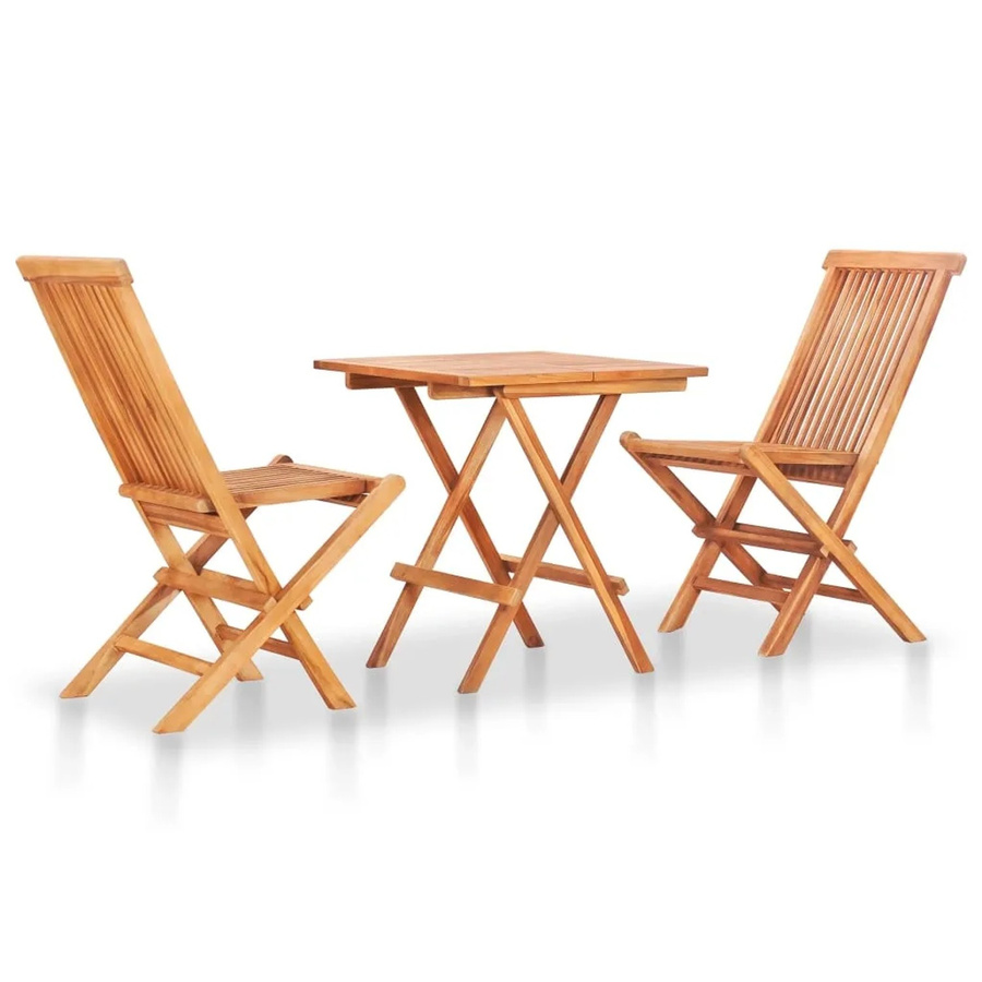vidaXL 3-tlg Bistroset aus Teak-Massivholz mit grauen Kissen in Braun - Bild 1
