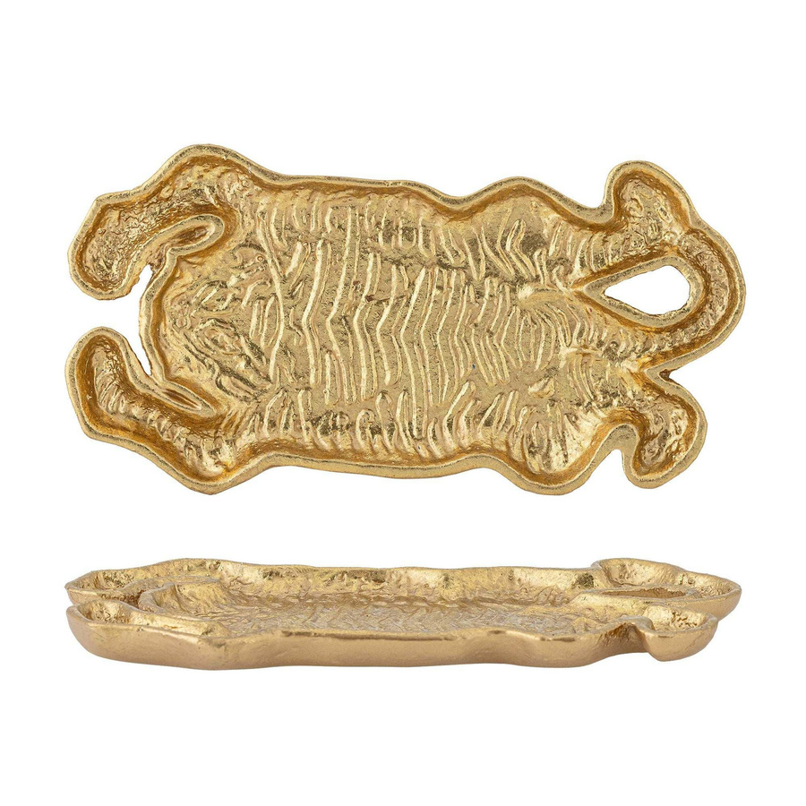 Bloomingville Tablett Lester aus Gusseisen in Gold mit Tigerdesign, Durchmesser: 19,5 cm - Bild 1