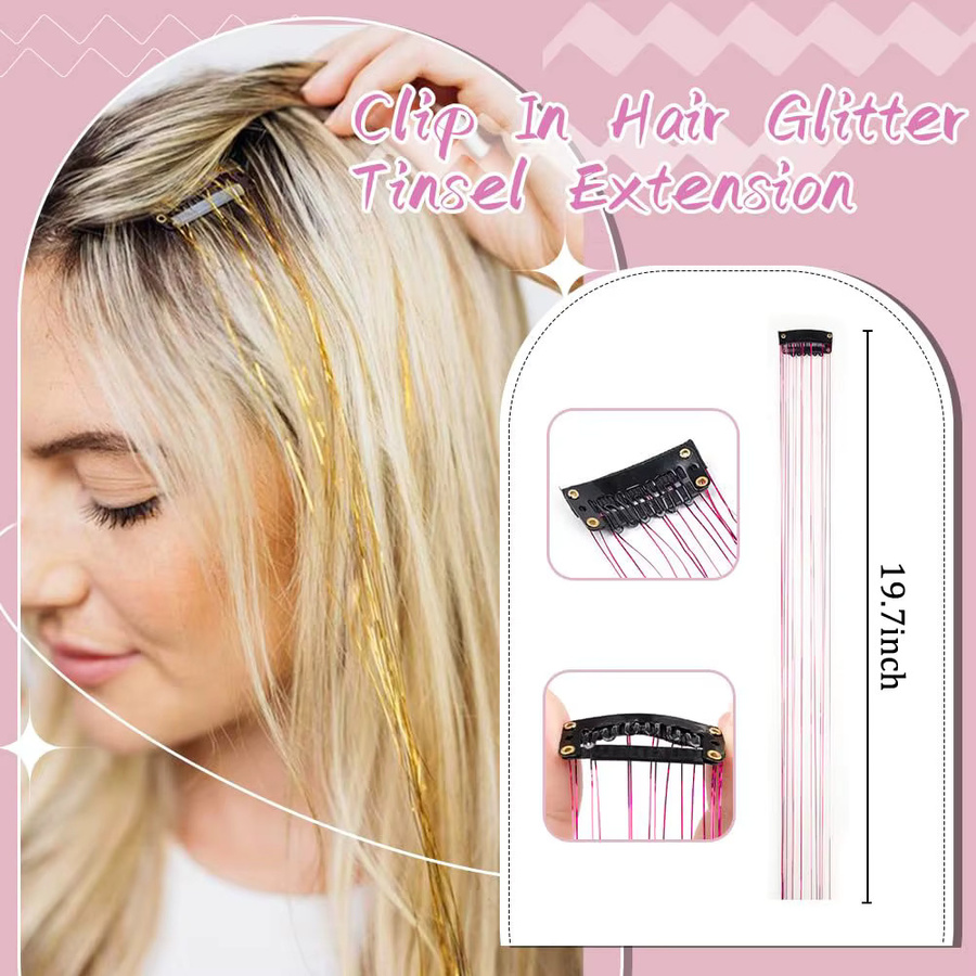 Haar-Lametta-Clip, Glitzer-Haarverlängerungen, synthetisch, Kinder, Mädchen, Frauen - Bild 2