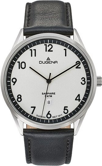 Dugena Herrenuhr, Quarz, Edelstahl, Leder, 42 mm, Silber - Bild 1