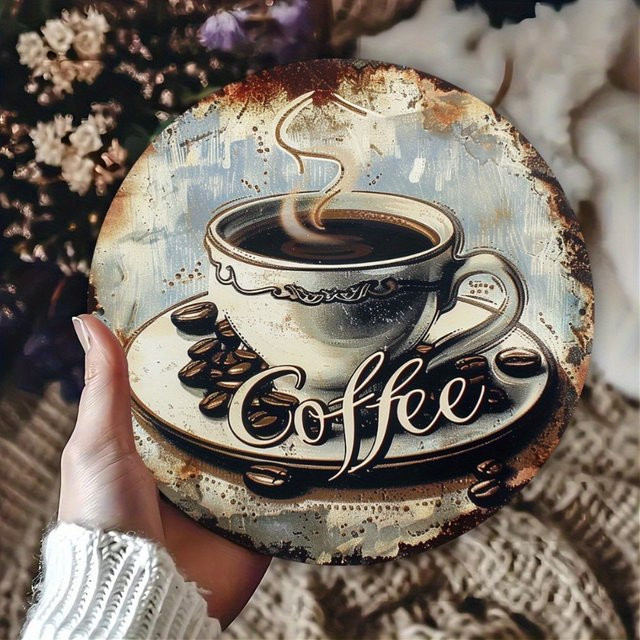 CIFBUY Vintage Coffee Time Retro-Metallschild aus Aluminium, quadratische Wandkunst in Multicolour, Breite: 20,32 cm, Höhe: 20,32 cm, Tiefe: 0,1 cm - Bild 1